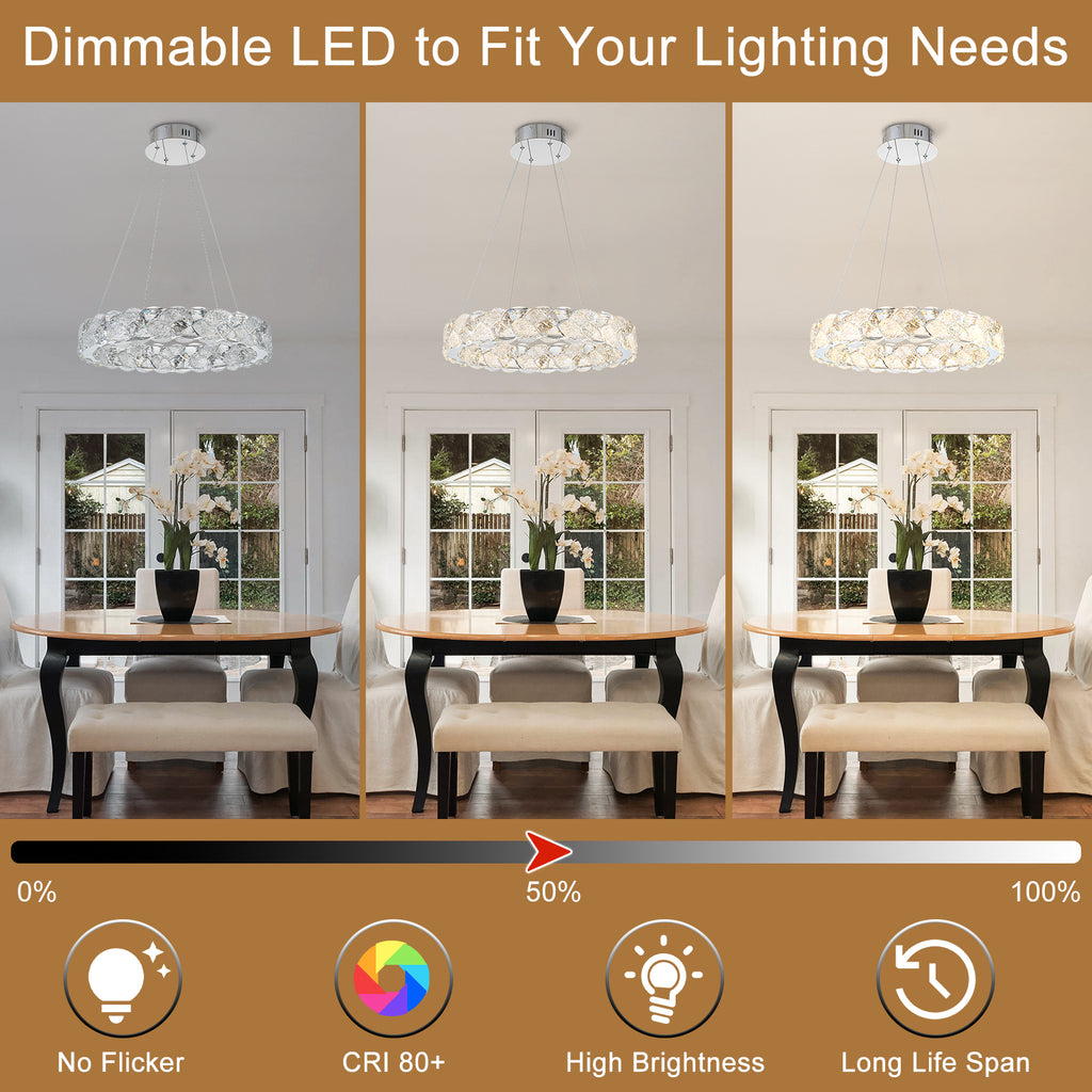 Ring Chrome LED Chandelier Textured Clear & Frosted Crystal Panels - product image 9 | Zenvolit