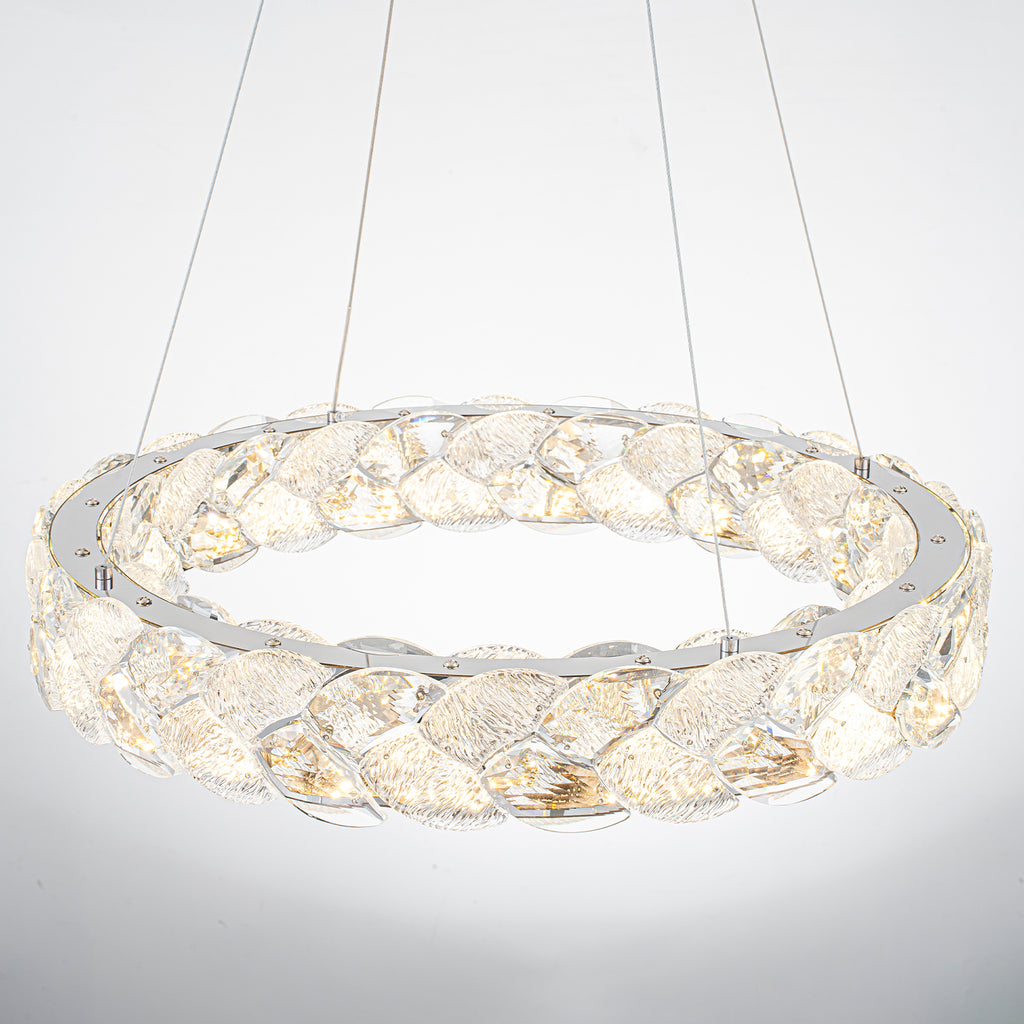 Ring Chrome LED Chandelier Textured Clear & Frosted Crystal Panels - product image 10 | Zenvolit
