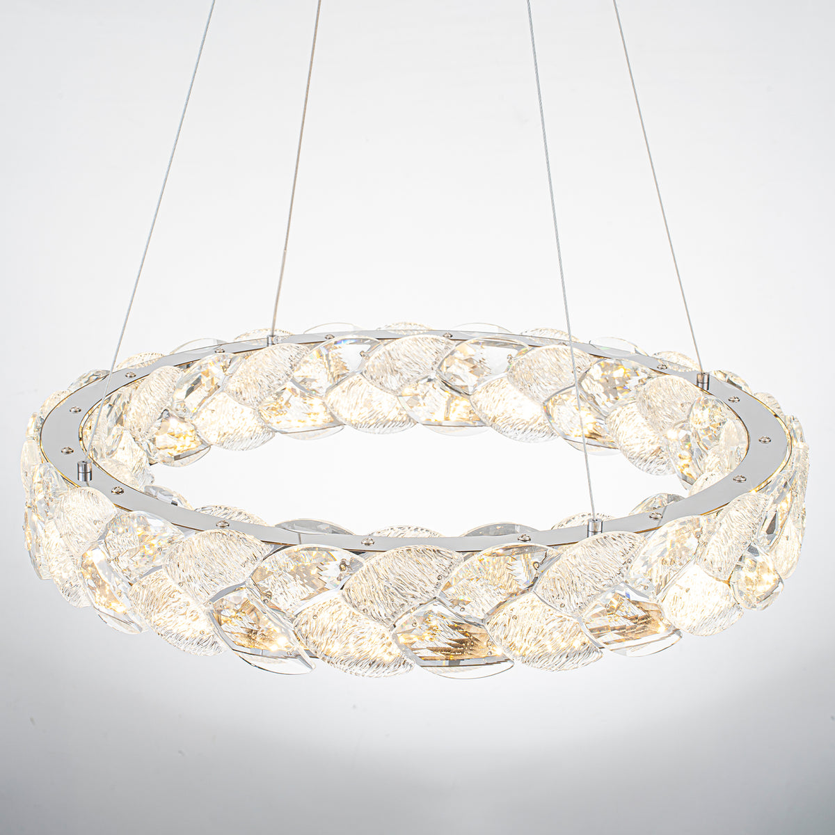 Ring Chrome LED Chandelier Textured Clear & Frosted Crystal Panels - product image 10 | Zenvolit
