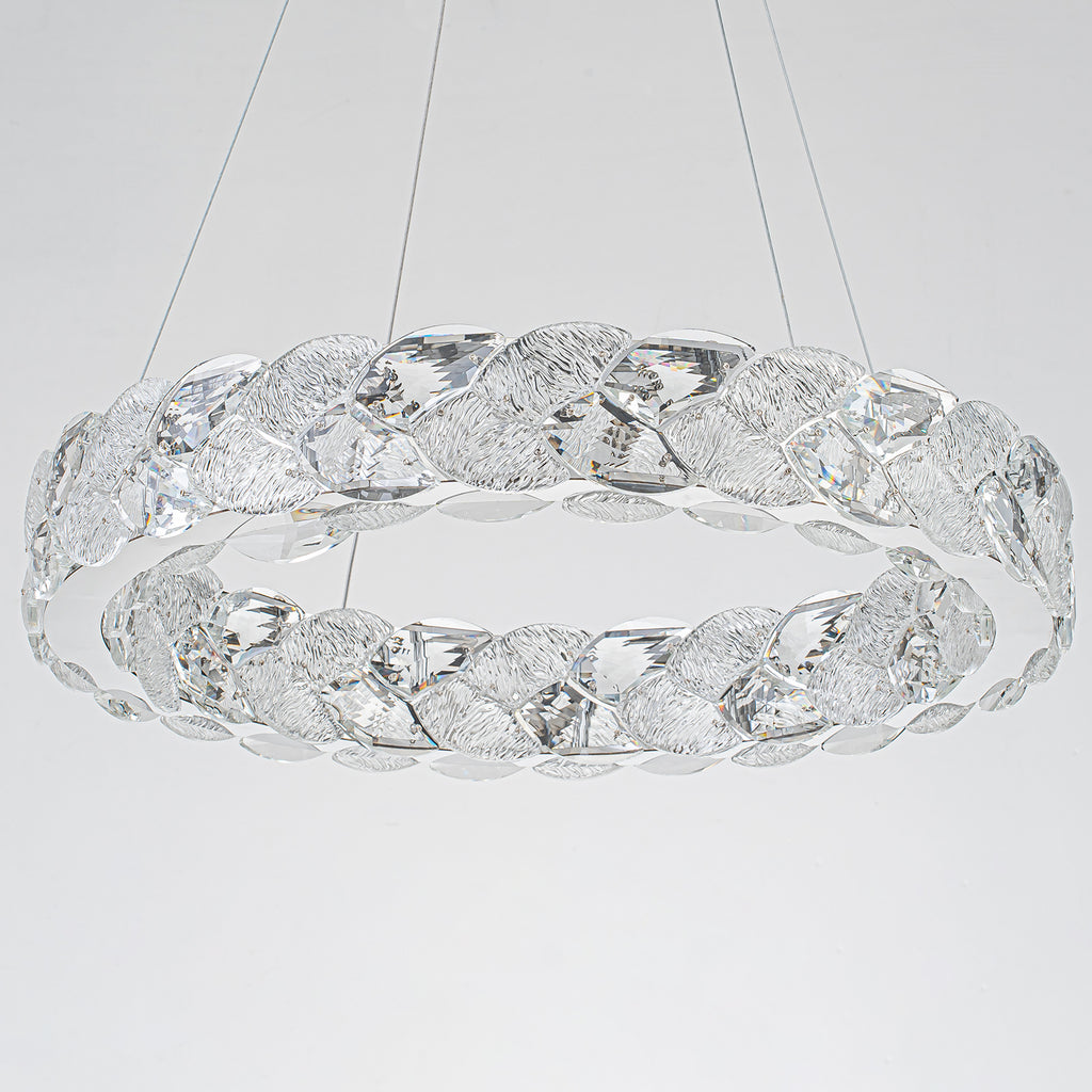Ring Chrome LED Chandelier Textured Clear & Frosted Crystal Panels - product image 11 | Zenvolit