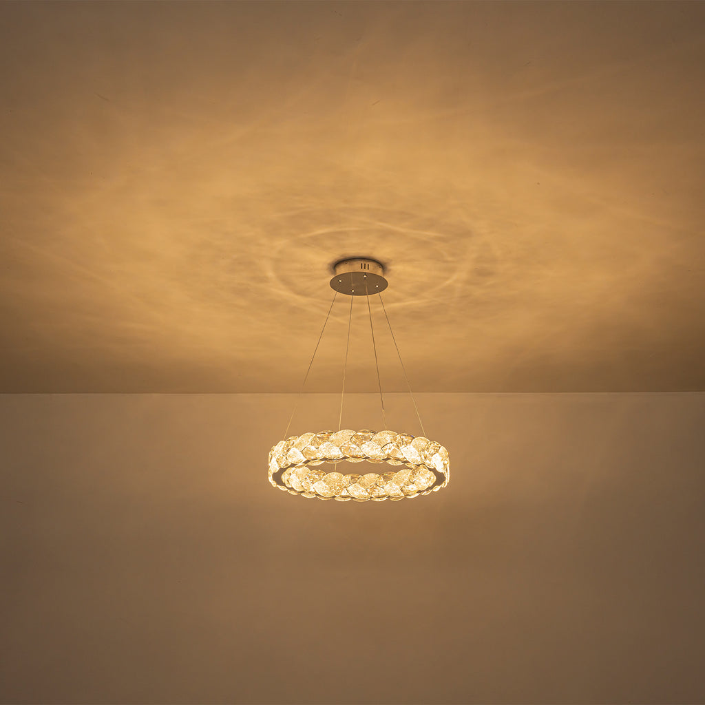Ring Chrome LED Chandelier Textured Clear & Frosted Crystal Panels - product image 12 | Zenvolit