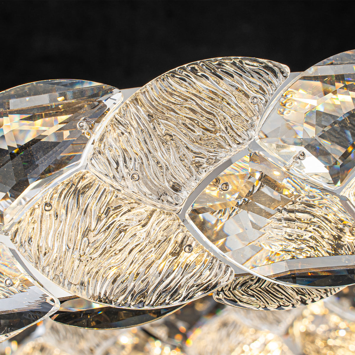 Ring Chrome LED Chandelier Textured Clear & Frosted Crystal Panels - product image 13 | Zenvolit