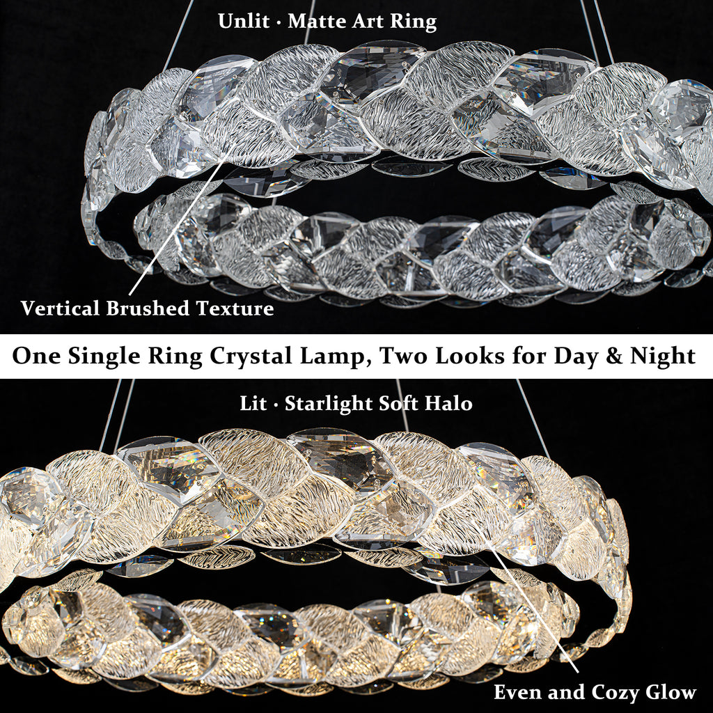 Ring Chrome LED Chandelier Textured Clear & Frosted Crystal Panels - product image 14 | Zenvolit