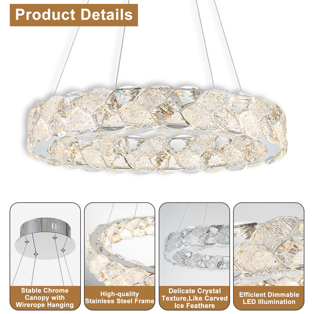 Ring Chrome LED Chandelier Textured Clear & Frosted Crystal Panels - product image 15 | Zenvolit