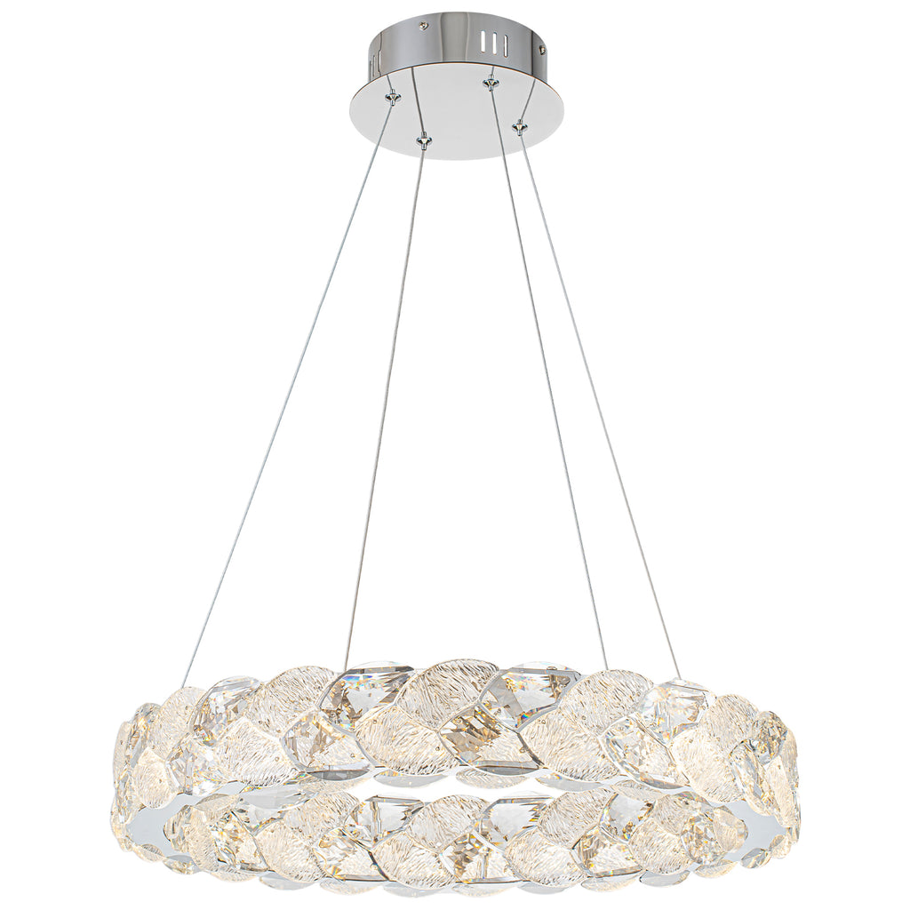 Ring Chrome LED Chandelier Textured Clear & Frosted Crystal Panels - product image 16 | Zenvolit