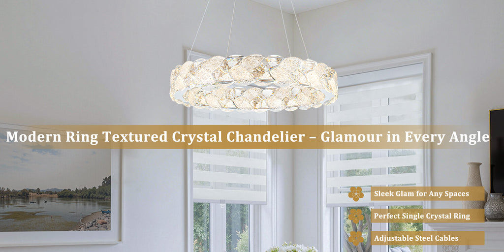 Ring Chrome LED Chandelier Textured Clear & Frosted Crystal Panels - product image 17 | Zenvolit