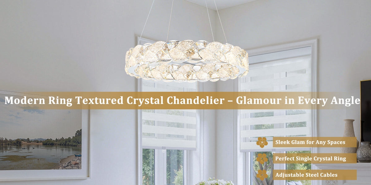 Ring Chrome LED Chandelier Textured Clear & Frosted Crystal Panels - product image 17 | Zenvolit