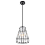 Modern Black Pendant Light with Gourd Glass & Wire Cage Kitchen Island