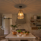 Modern Black Pendant Light with Gourd Glass & Wire Cage Kitchen Island