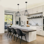 Modern Black Pendant Light with Gourd Glass & Wire Cage Kitchen Island
