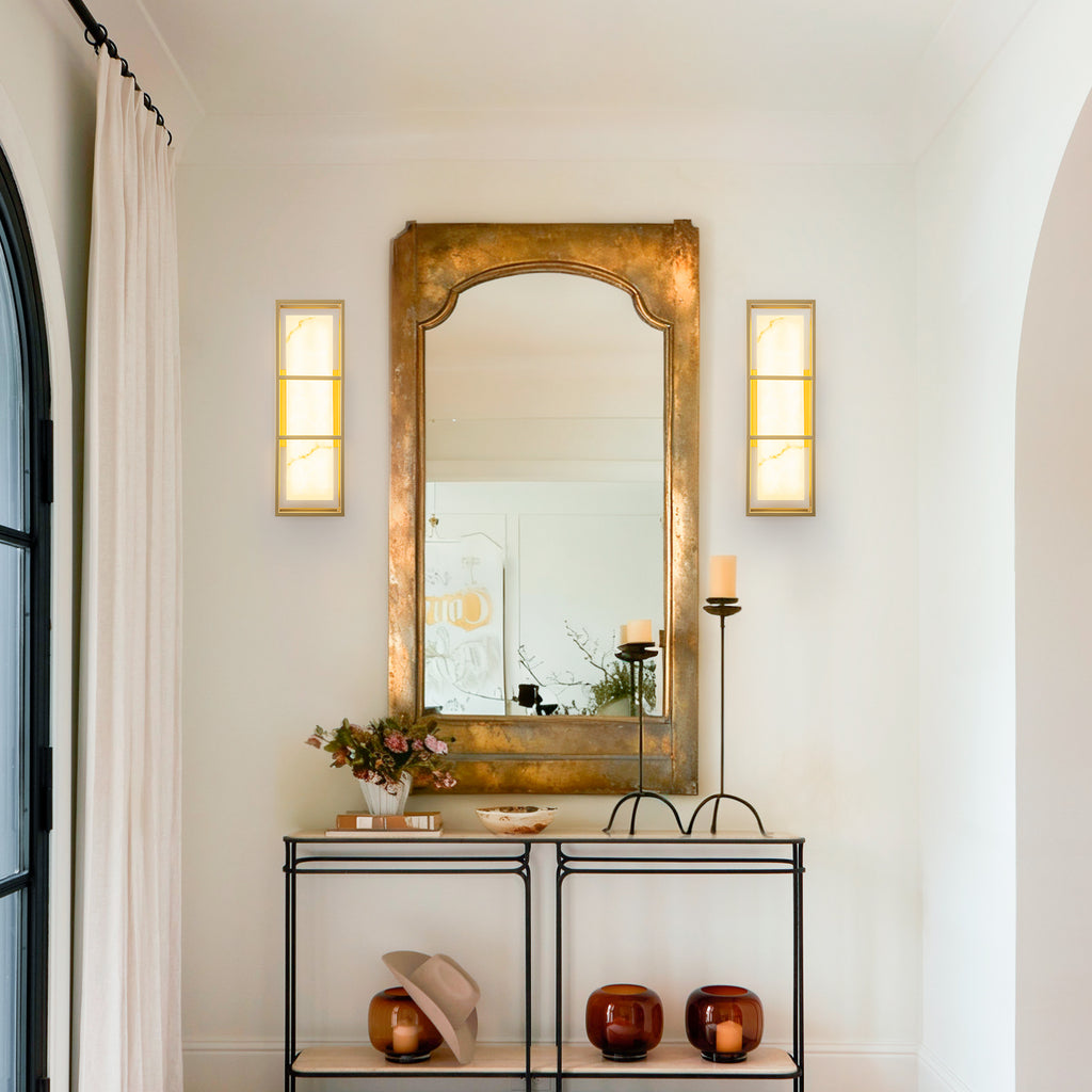 Brushed Gold LED Wall Sconce with White Alabaster Resin Shade - product image 2 | Zenvolit