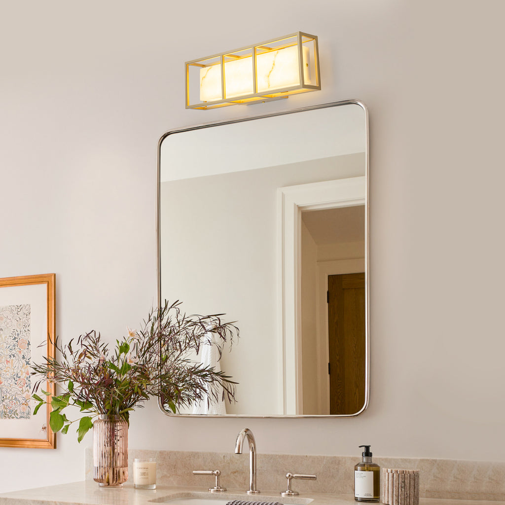 Brushed Gold LED Wall Sconce with White Alabaster Resin Shade - product image 3 | Zenvolit