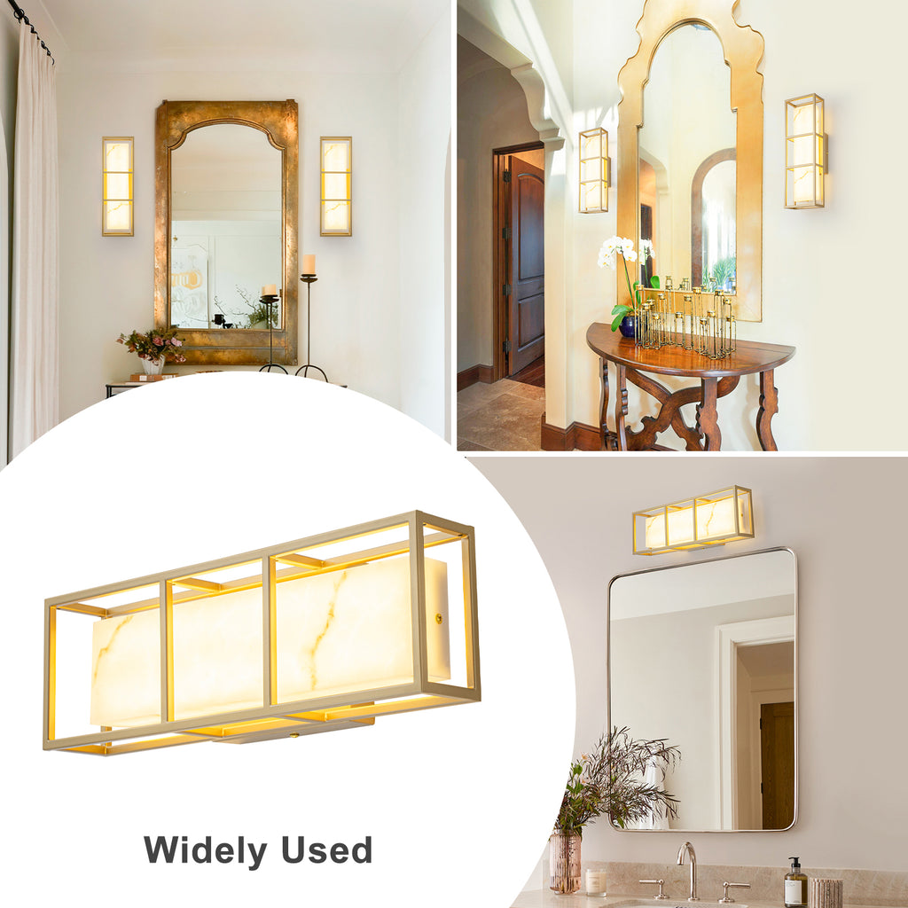 Brushed Gold LED Wall Sconce with White Alabaster Resin Shade - product image 5 | Zenvolit