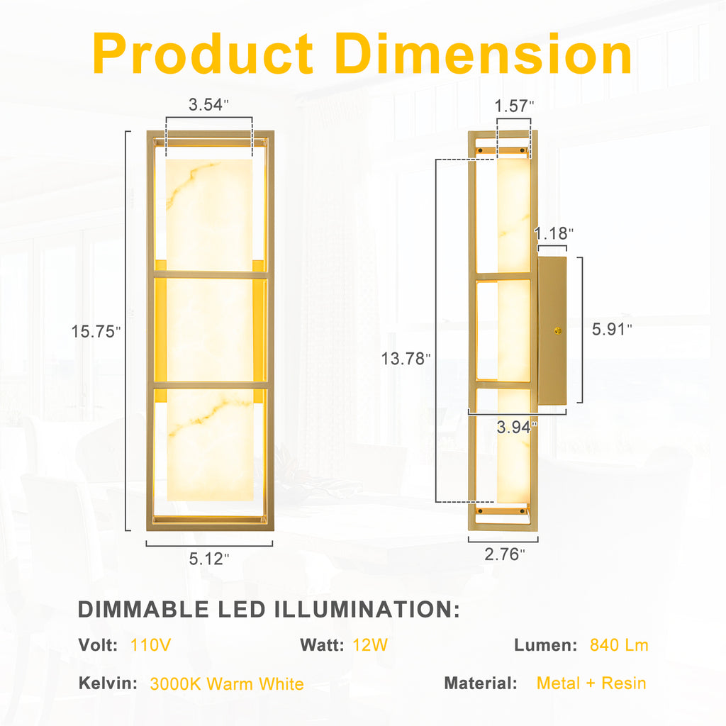 Brushed Gold LED Wall Sconce with White Alabaster Resin Shade - product image 6 | Zenvolit