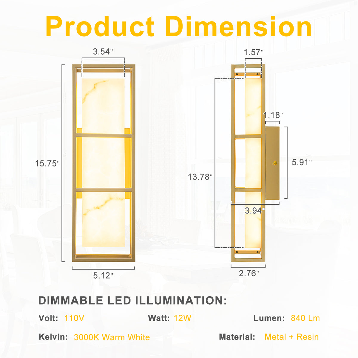 Brushed Gold LED Wall Sconce with White Alabaster Resin Shade - product image 6 | Zenvolit