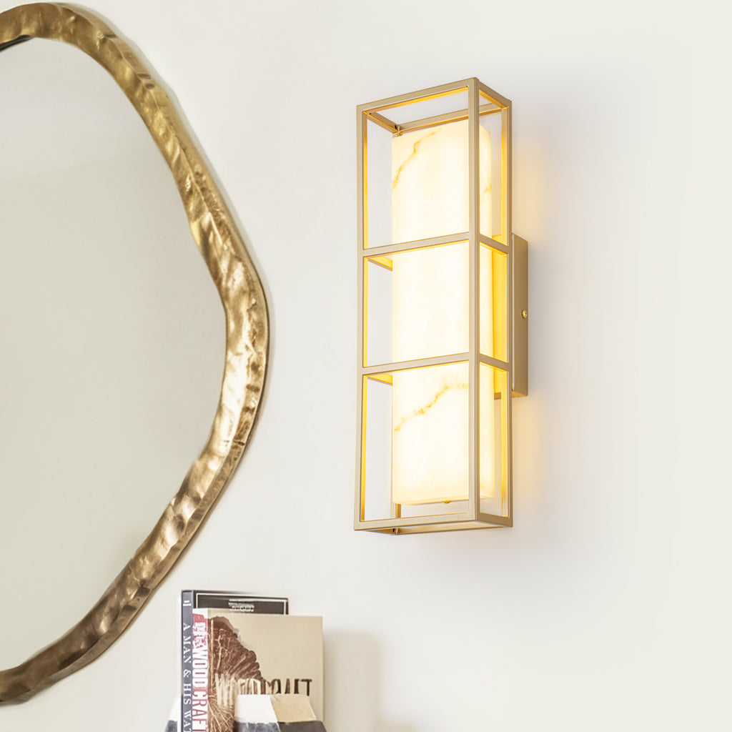 Brushed Gold LED Wall Sconce with White Alabaster Resin Shade - product image 11 | Zenvolit