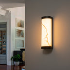 Black LED Wall Sconce Semi-Cylinder White Faux Alabaster Resin Shade - product image 1 | Zenvolit