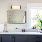 Black LED Wall Sconce Semi-Cylinder White Faux Alabaster Resin Shade - product image 3 | Zenvolit