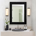 Black LED Wall Sconce Semi-Cylinder White Faux Alabaster Resin Shade - product image 4 | Zenvolit