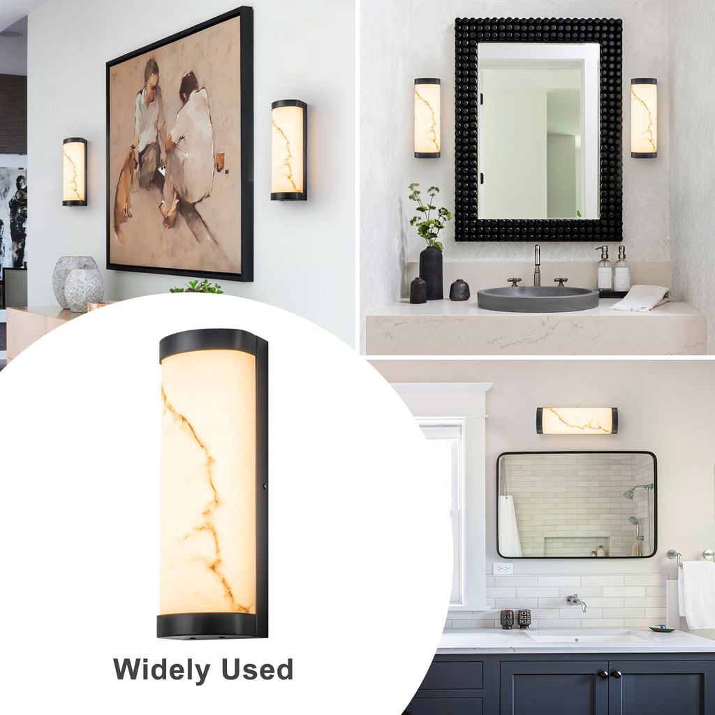 Black LED Wall Sconce Semi-Cylinder White Faux Alabaster Resin Shade - product image 5 | Zenvolit