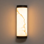 Black LED Wall Sconce Semi-Cylinder White Faux Alabaster Resin Shade - product image 10 | Zenvolit