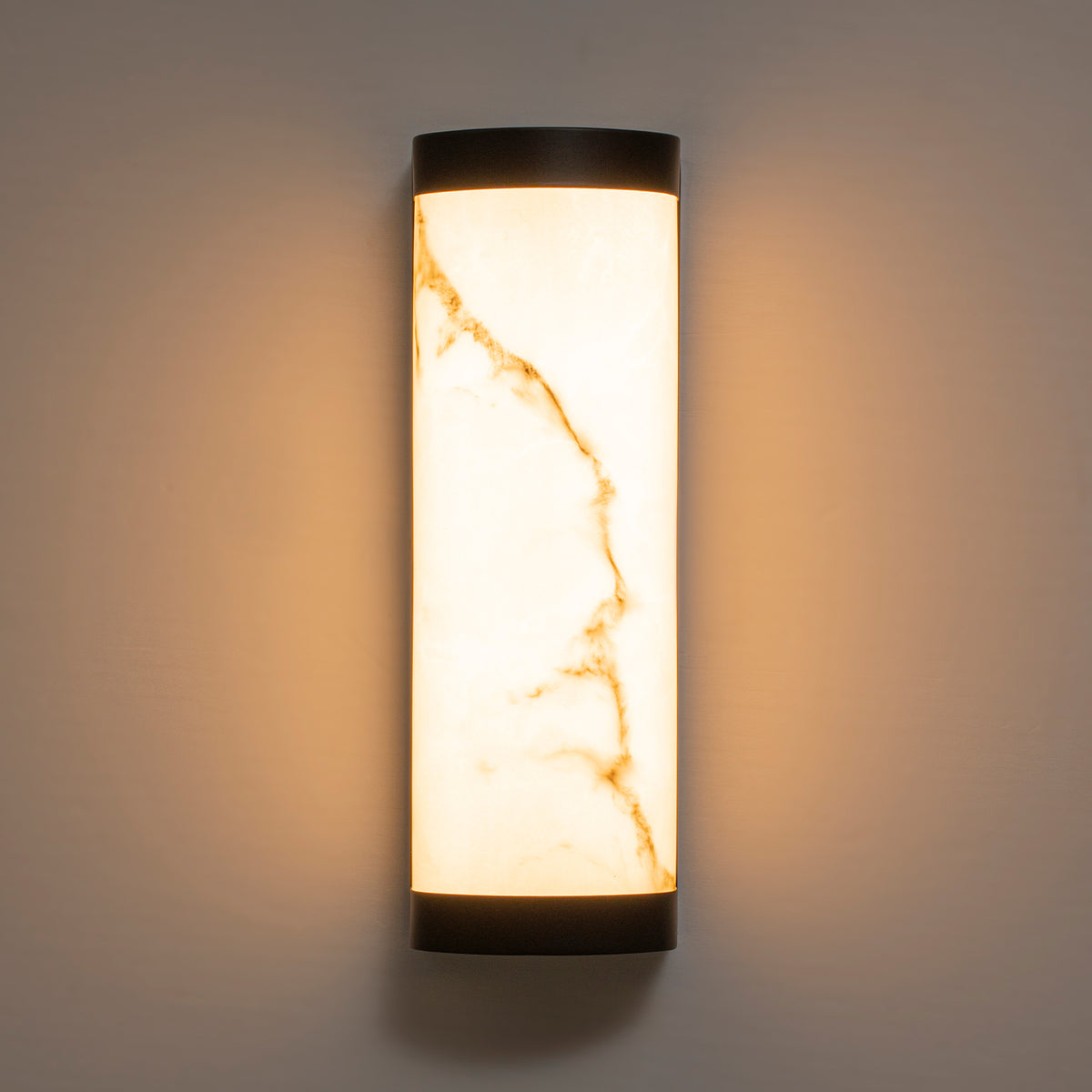 Black LED Wall Sconce Semi-Cylinder White Faux Alabaster Resin Shade - product image 10 | Zenvolit