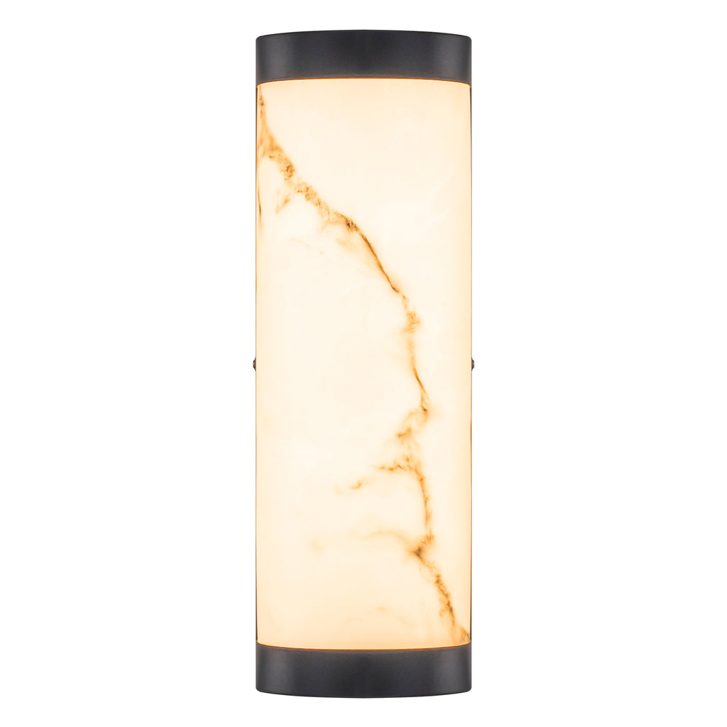 Black LED Wall Sconce Semi-Cylinder White Faux Alabaster Resin Shade - product image 13 | Zenvolit