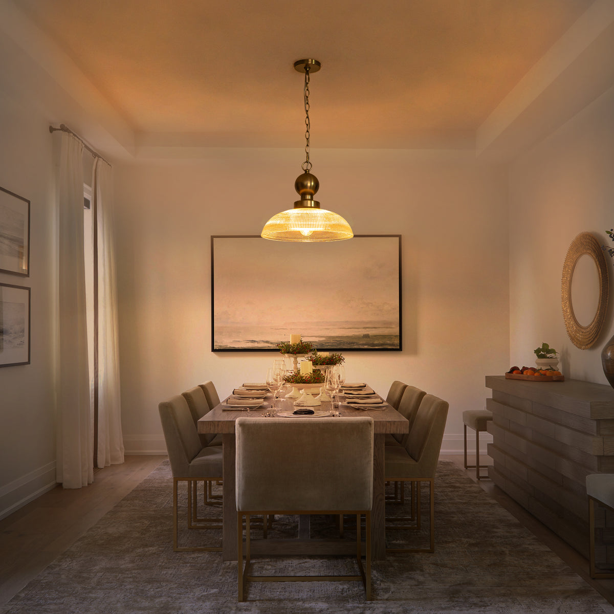 1-Light Gold Pendant Light Shallow Half-Dome Textured Grid Glass Shade - product image 3 | Zenvolit