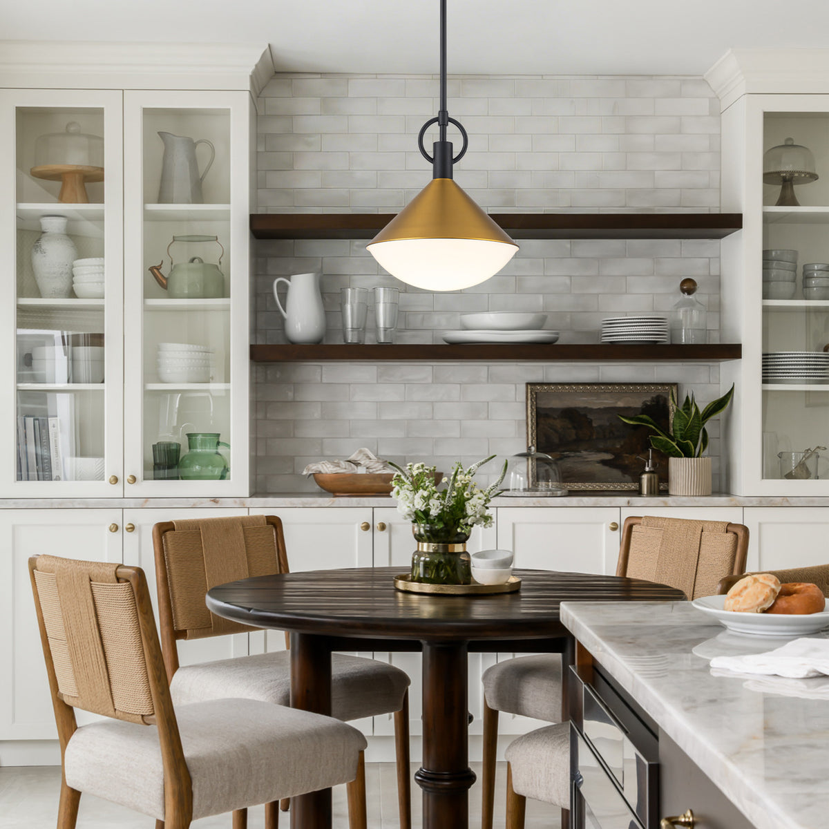 Single Light Gold Cone Metal Pendant with Frosted White Glass Shade - product image 2 | Zenvolit