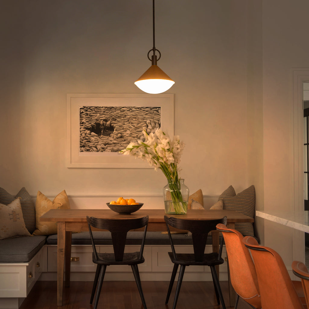 Single Light Gold Cone Metal Pendant with Frosted White Glass Shade - product image 3 | Zenvolit
