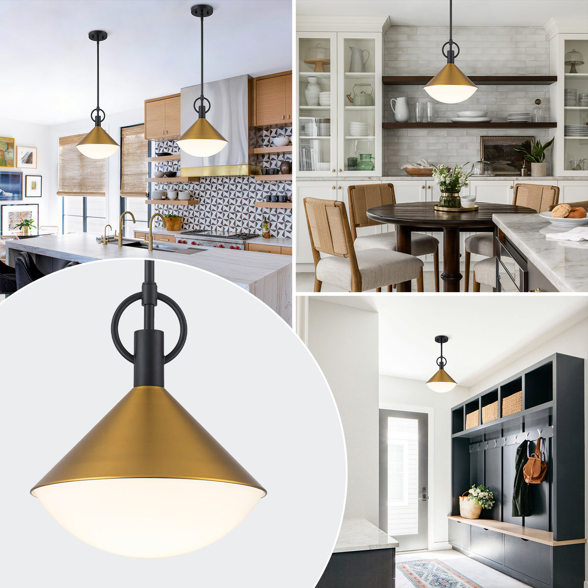 Single Light Gold Cone Metal Pendant with Frosted White Glass Shade - product image 6 | Zenvolit