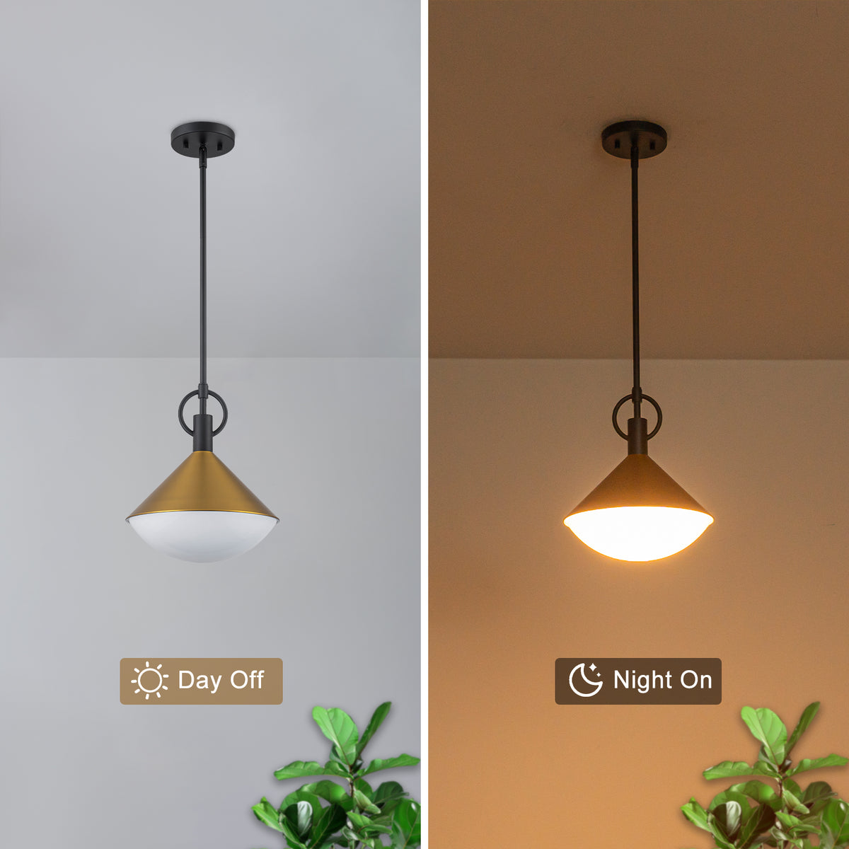 Single Light Gold Cone Metal Pendant with Frosted White Glass Shade - product image 8 | Zenvolit