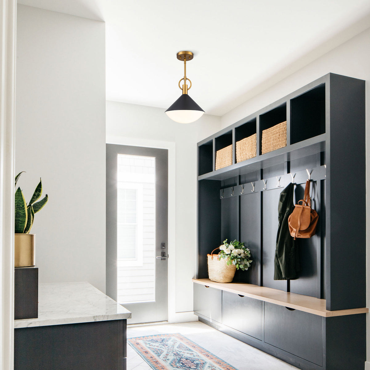 Single Light Black Cone Metal Pendant with Frosted White Glass Shade - product image 5 | Zenvolit