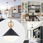 Single Light Black Cone Metal Pendant with Frosted White Glass Shade - product image 6 | Zenvolit