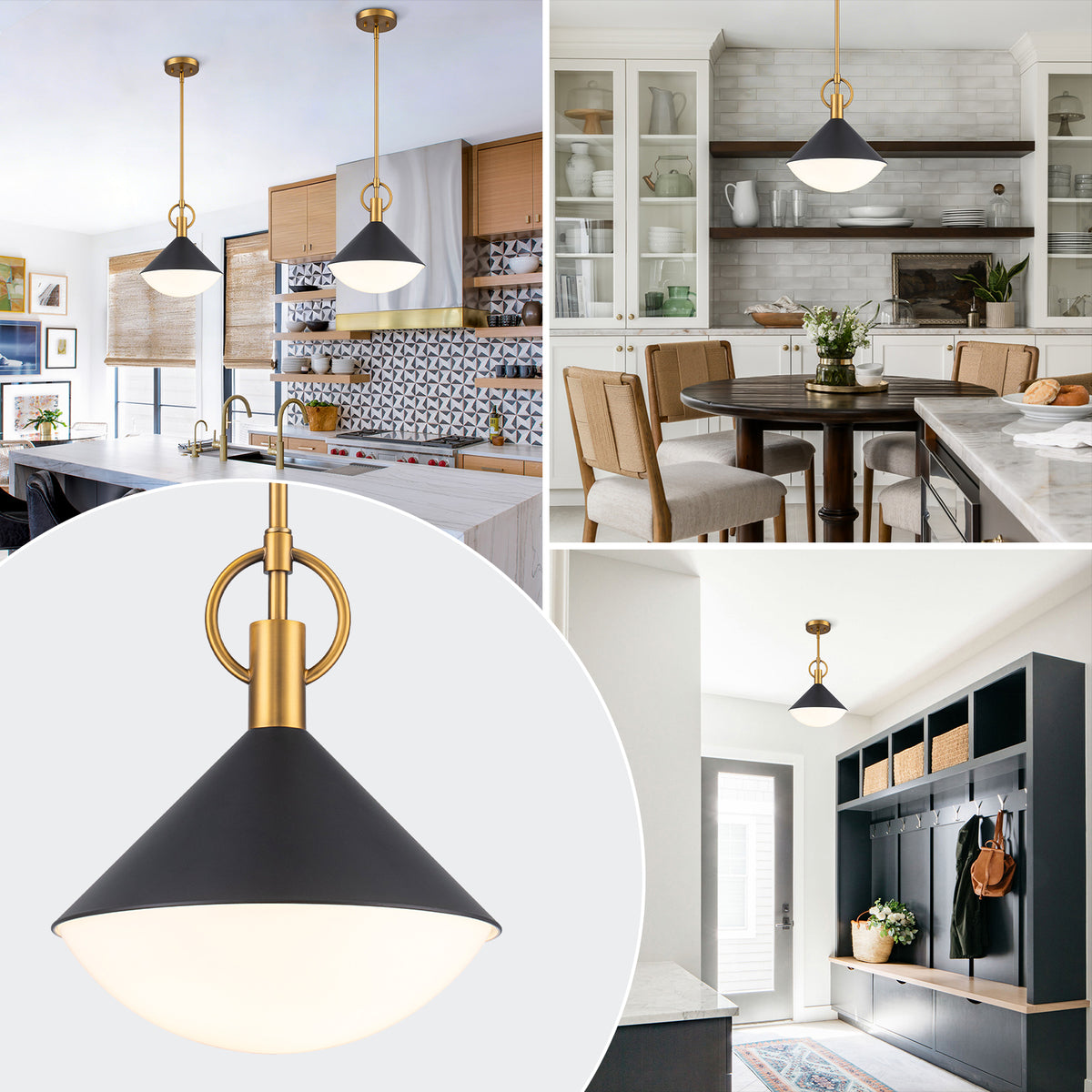 Single Light Black Cone Metal Pendant with Frosted White Glass Shade - product image 6 | Zenvolit
