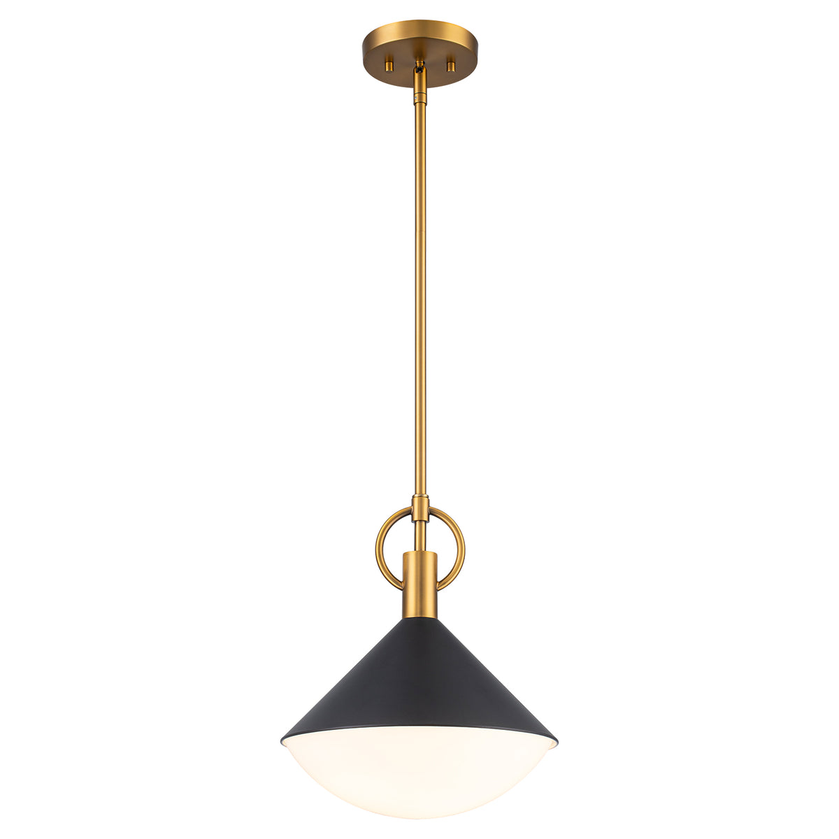 Single Light Black Cone Metal Pendant with Frosted White Glass Shade - product image 15 | Zenvolit