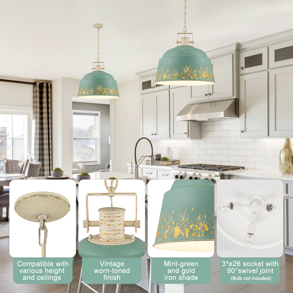 3-Light Industrial Pendant Light with Blue Distressed Metal Dome Shade - product image 13 | Zenvolit