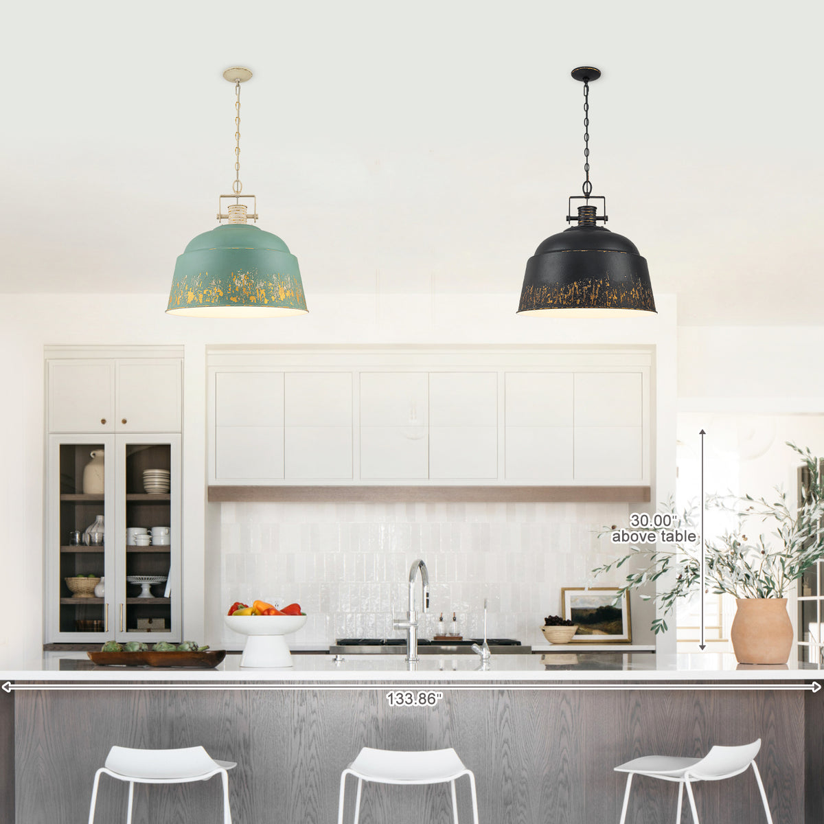 3-Light Farmhouse Pendant Light with Black Distressed Gold Metal Dome Shade - product image 11 | Zenvolit