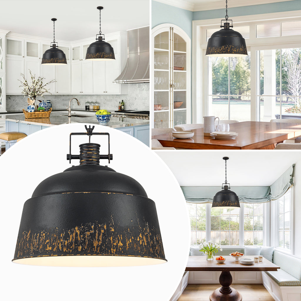 3-Light Farmhouse Pendant Light with Black Distressed Gold Metal Dome Shade - product image 12 | Zenvolit