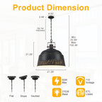 3-Light Farmhouse Pendant Light with Black Distressed Gold Metal Dome Shade - product image 13 | Zenvolit