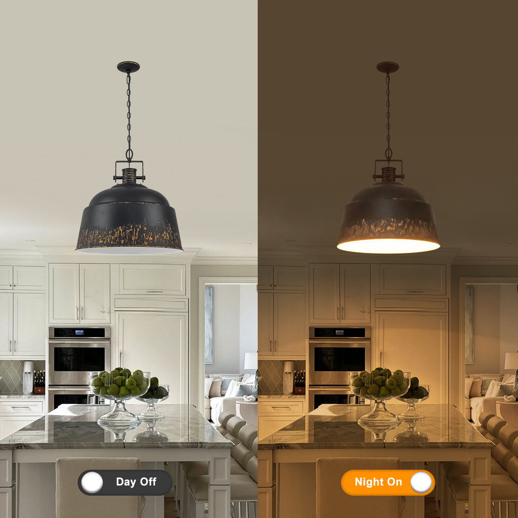 3-Light Farmhouse Pendant Light with Black Distressed Gold Metal Dome Shade - product image 14 | Zenvolit