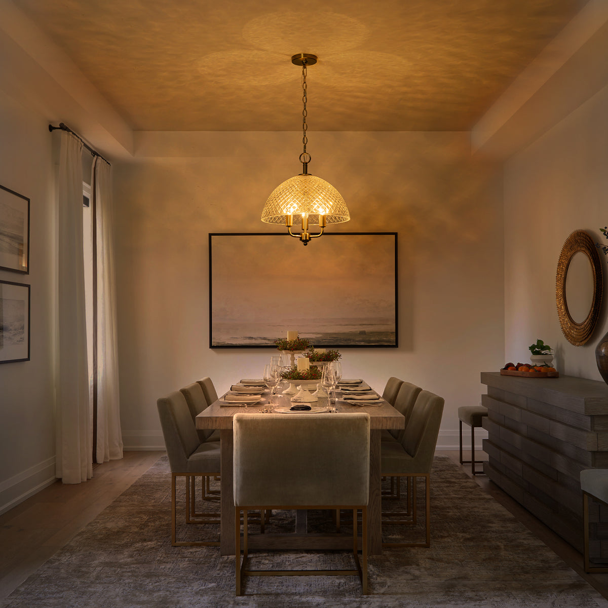 Brushed Gold 3-Light Pendant Light with Half-Dome Grid Shade Dining - product image 3 | Zenvolit