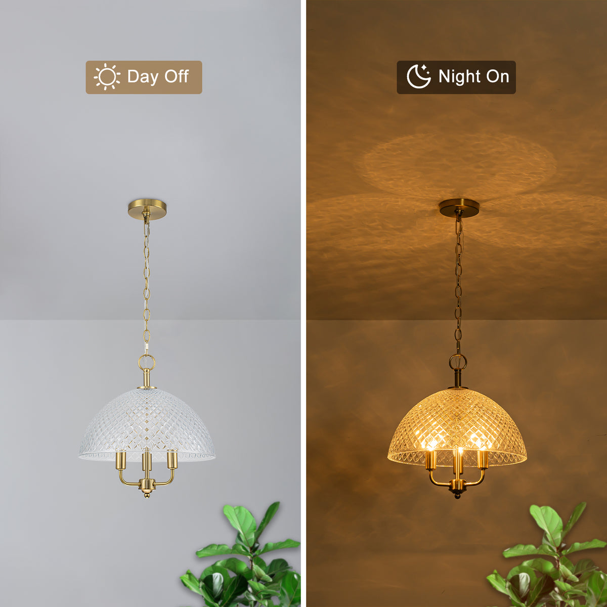 Brushed Gold 3-Light Pendant Light with Half-Dome Grid Shade Dining - product image 8 | Zenvolit