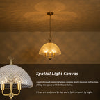 Brushed Gold 3-Light Pendant Light with Half-Dome Grid Shade Dining - product image 13 | Zenvolit