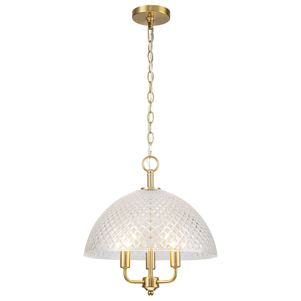 Brushed Gold 3-Light Pendant Light with Half-Dome Grid Shade Dining - product image 14 | Zenvolit