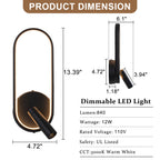 Modern Black LED Wall Sconce Oval Ring & Adjustable Spotlight Dimmable - product image 7 | Zenvolit