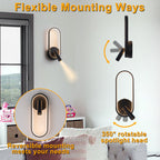 Modern Black LED Wall Sconce Oval Ring & Adjustable Spotlight Dimmable - product image 9 | Zenvolit