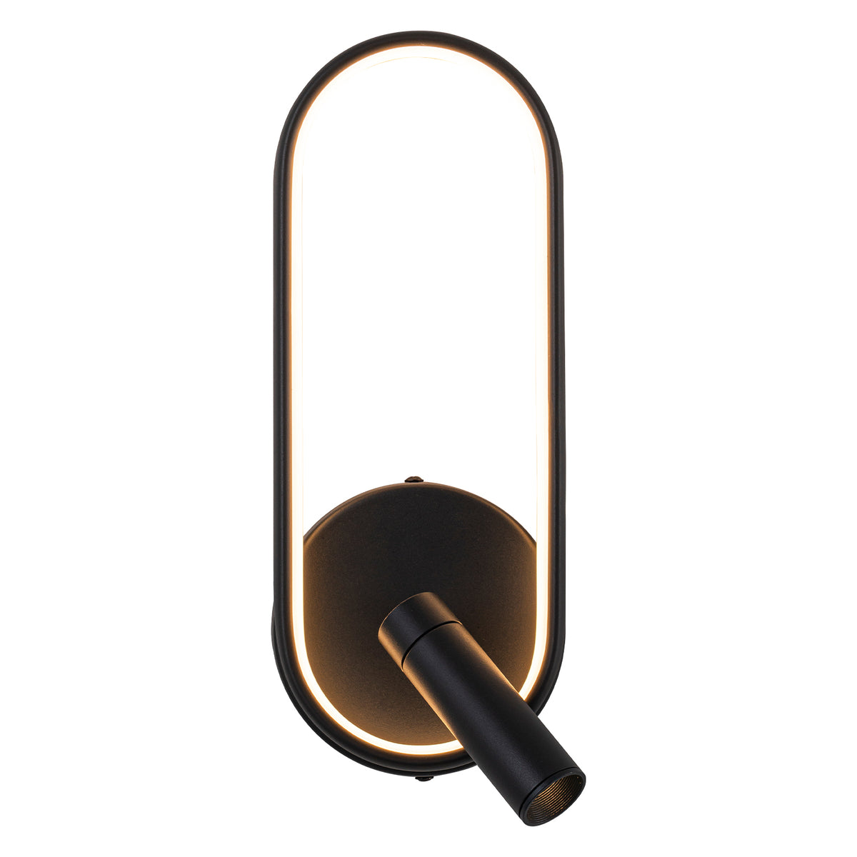 Modern Black LED Wall Sconce Oval Ring & Adjustable Spotlight Dimmable - product image 10 | Zenvolit
