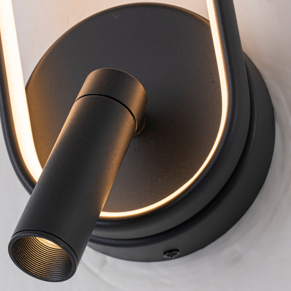Modern Black LED Wall Sconce Oval Ring & Adjustable Spotlight Dimmable - product image 11 | Zenvolit