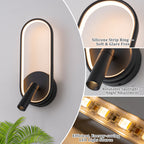 Modern Black LED Wall Sconce Oval Ring & Adjustable Spotlight Dimmable - product image 13 | Zenvolit